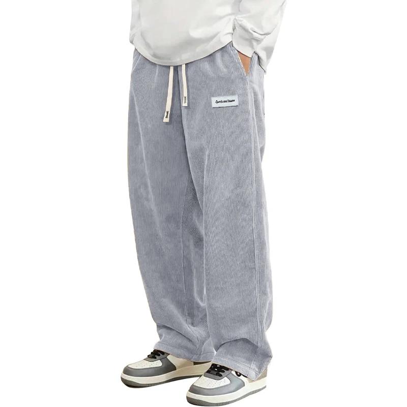 Pantalon décontracté en velours côtelé pour homme, coupe ample, droit, survêtement, taille élastique