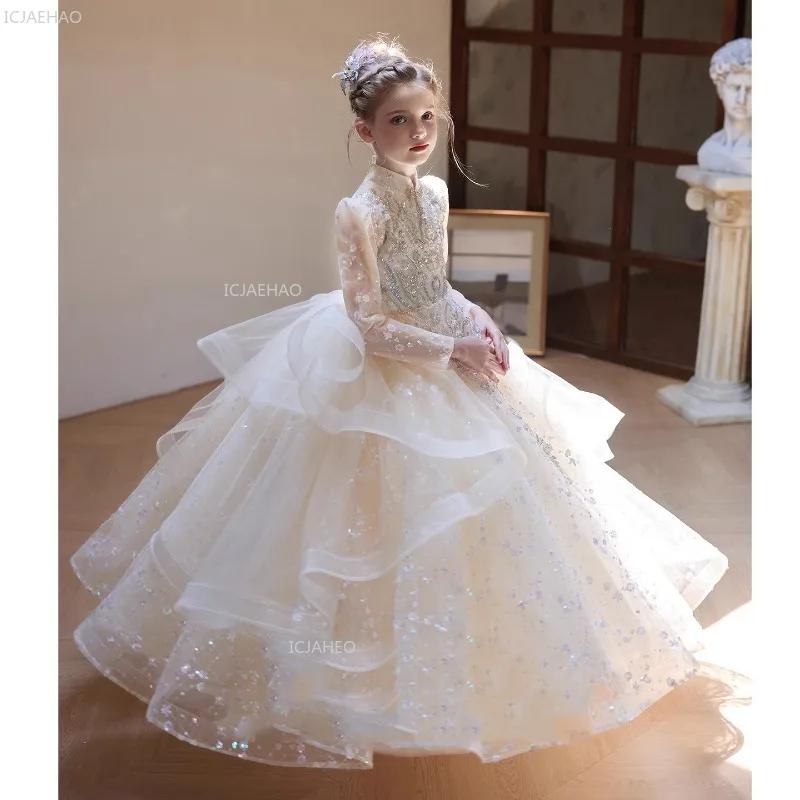 Robe de soirée pour filles, robe de mariée à fleurs, robes formelles de concours de princesse d'anni