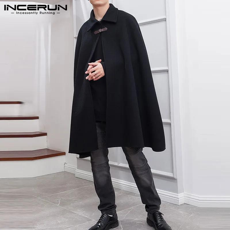 INCERUN mode hommes Cape manteaux revers couleur unie un bouton Cape Trench Streetwear 2023 décontra