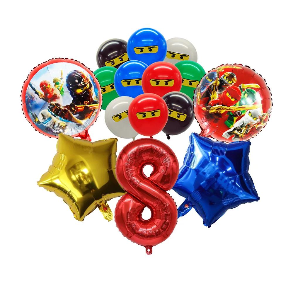 Décorations de fête d'anniversaire sur le thème de Ninjago, ballons Ninja, vaisselle, assiettes en p