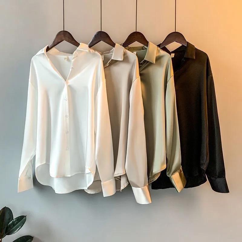 Soie coréenne bureau dames chemise élégante Blouse femmes mode boutonné chemise en Satin Vintage bla