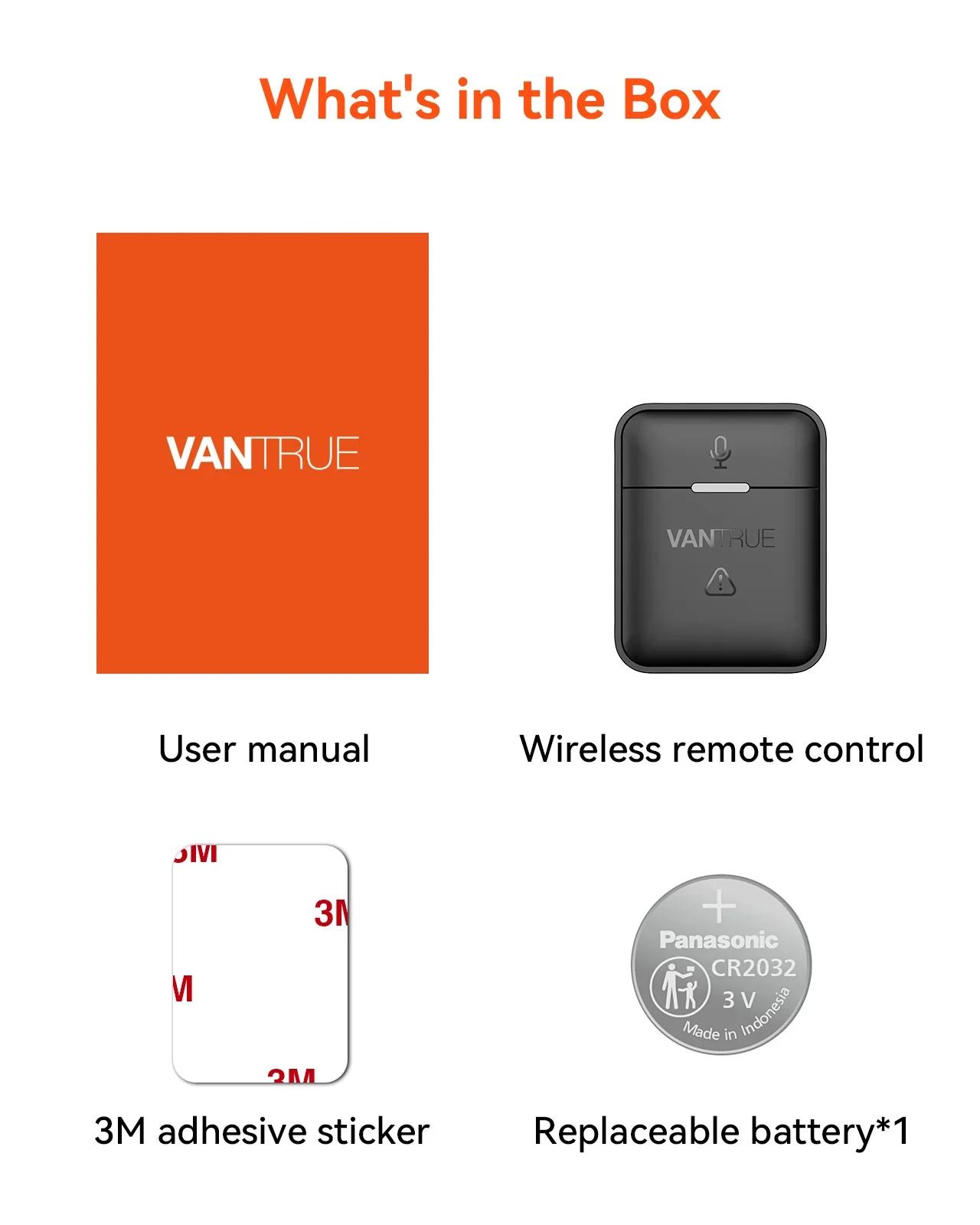 Vantrue-Télécommande sans fil avec verrouillage rigour, portée de 9,8 pieds, audio instantané, Vanes