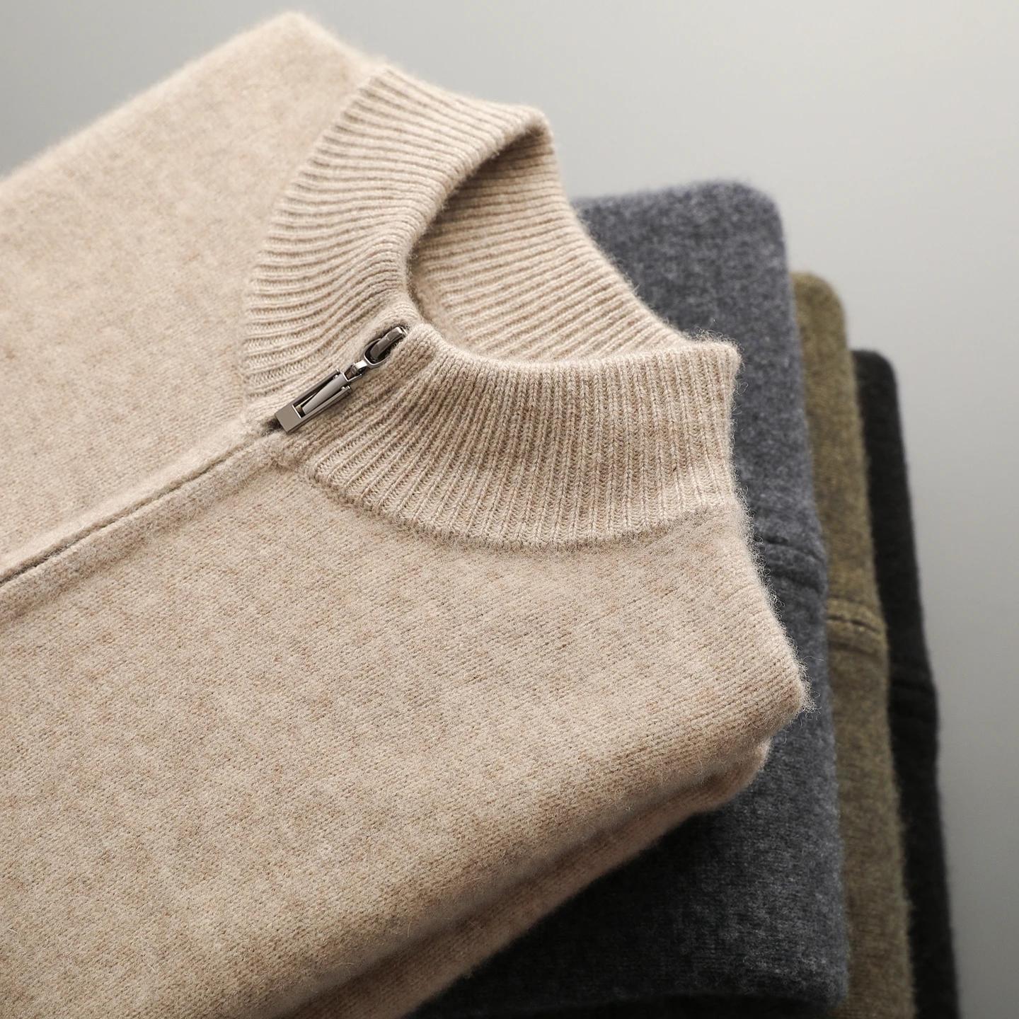 Cardigan pantalon en laine mérinos pour homme, pull en tricot, veste épaisse à fermeture éclair, pan