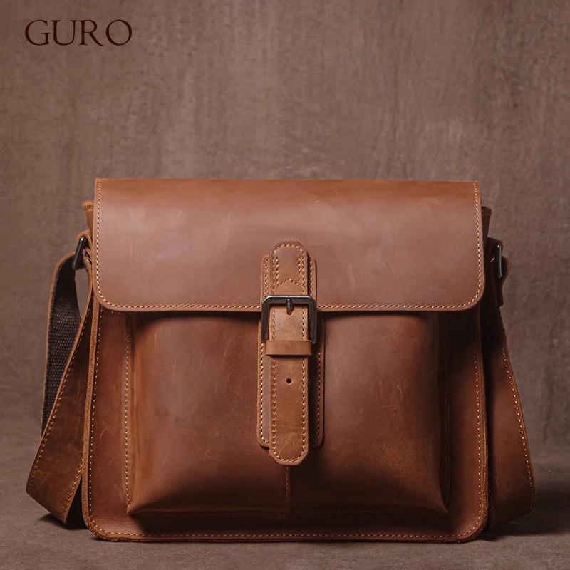 GURO marque de luxe en cuir véritable sac à bandoulière hommes Crazy Horse peau de vache sac de mess
