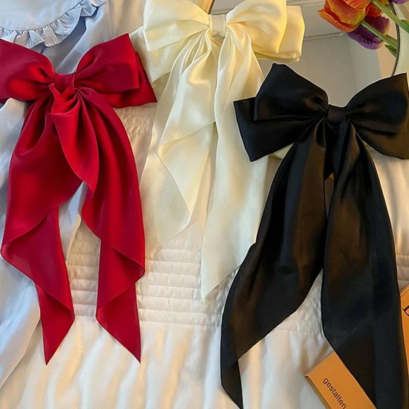 Élégante Pince à Cheveux en Ruban avec Grand Nœud Uni pour Femme et Fille, Bandeaux Doux en Satin, É