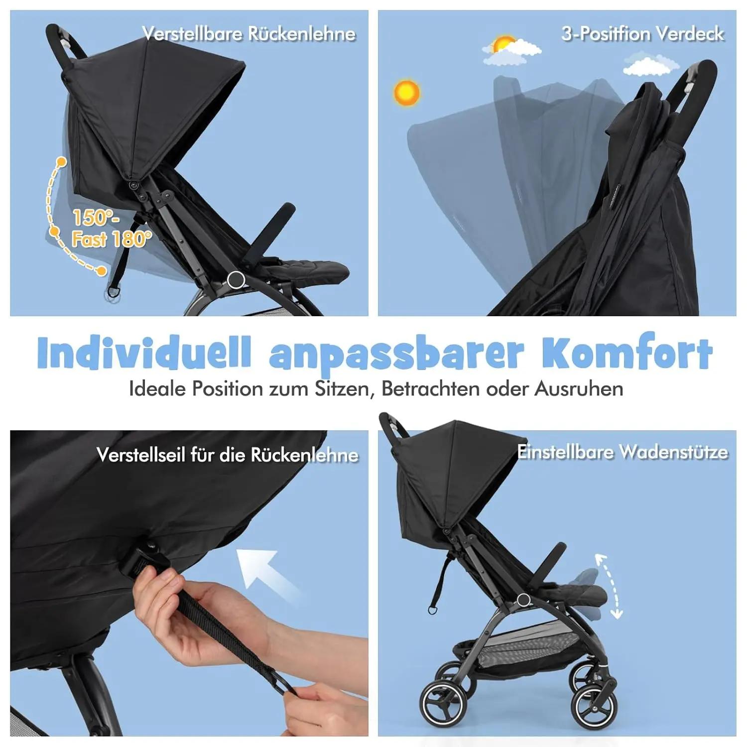 Poussette pliante à une main, Buggy de voyage léger avec dossier et capuche réglables, landau pour b