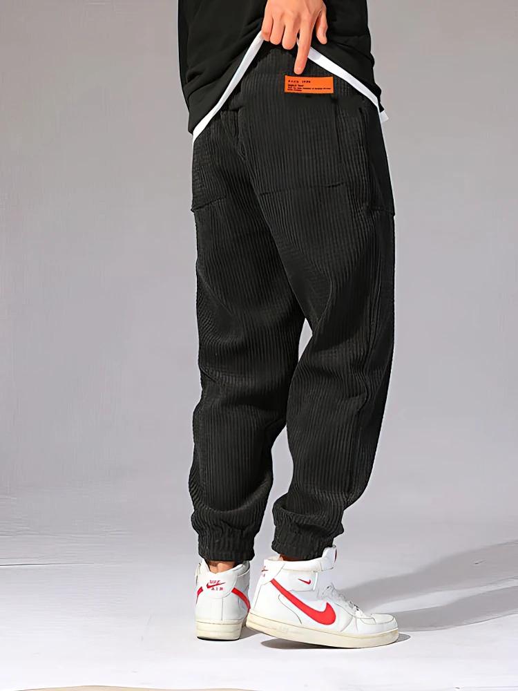 Automne hiver chaud moto survêtement velours côtelé pantalon hommes Tech polaire pantalons de survêt