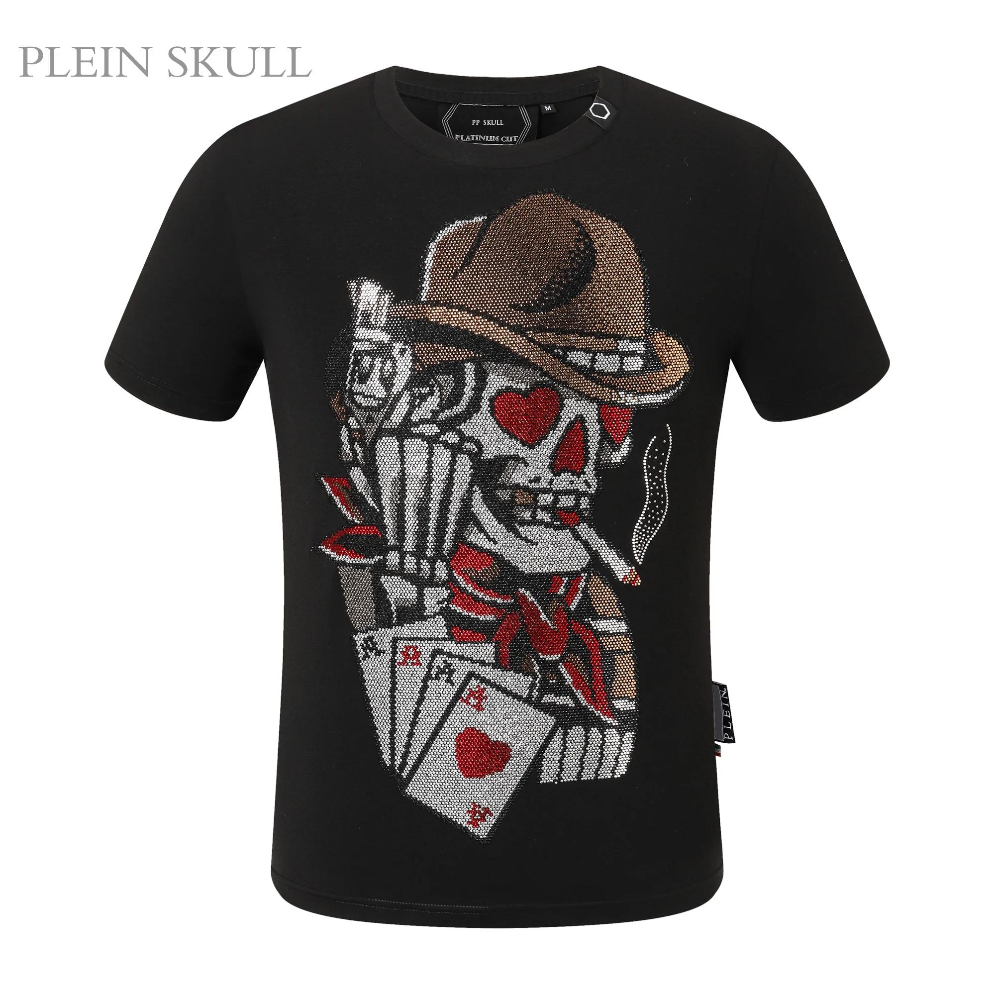 T-shirt PLEIN SKULL de luxe léger à col rond, estampé à chaud, style Hip Hop, streetwear, manches co