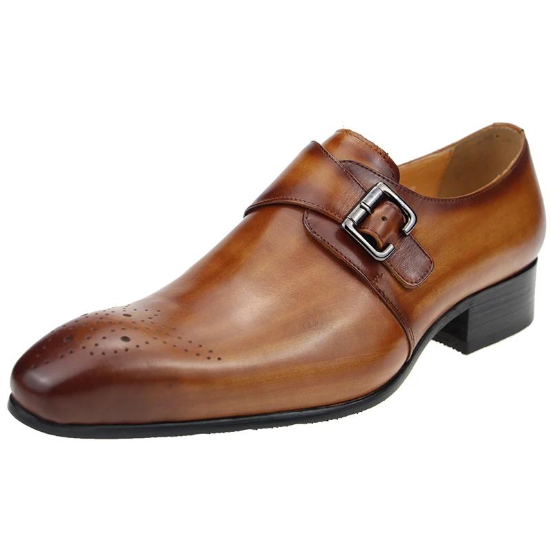 Chaussures en cuir à boucle latérale pour hommes, chaussures formelles à bout pointu, sculpture de t