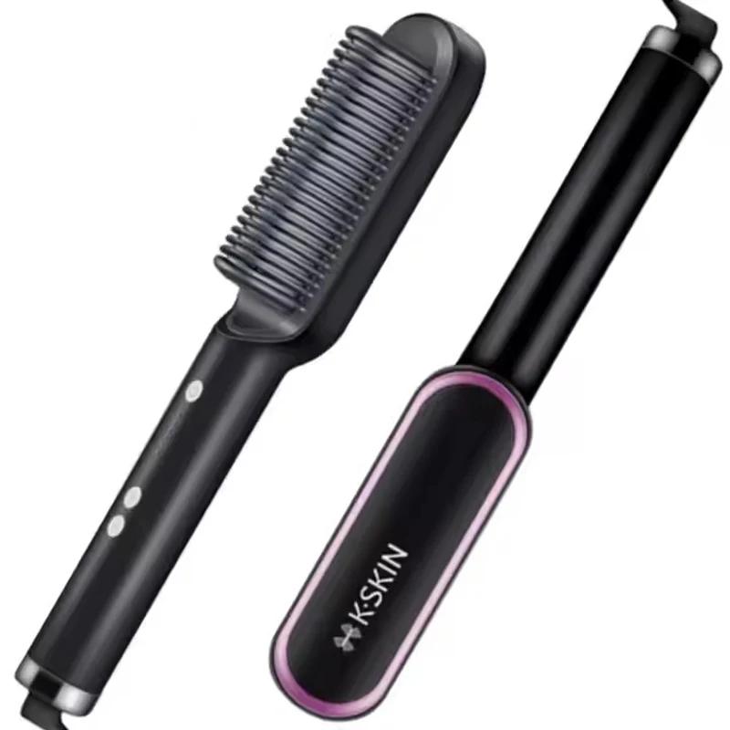 Peigne à lisser 2 en 1, peigne chaud à chauffage rapide, en céramique, à ions négatifs, brosse à lis