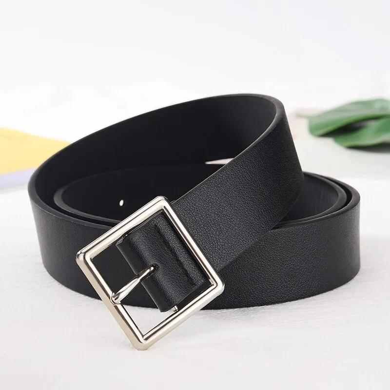 Ceinture en cuir Pu souple pour femmes, boucle carrée, boucle ardillon, jean noir, Chic, marque de l