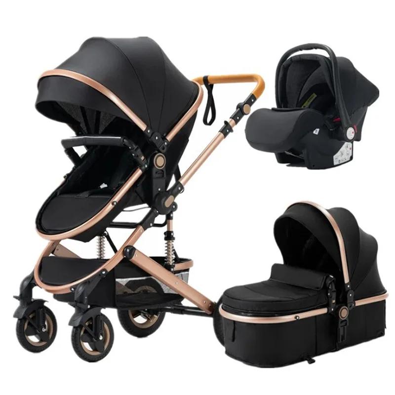 Poussette bébé nouveau-né 3 en 1 avec siège auto poussette bébé haute vue avec fonction assise et co