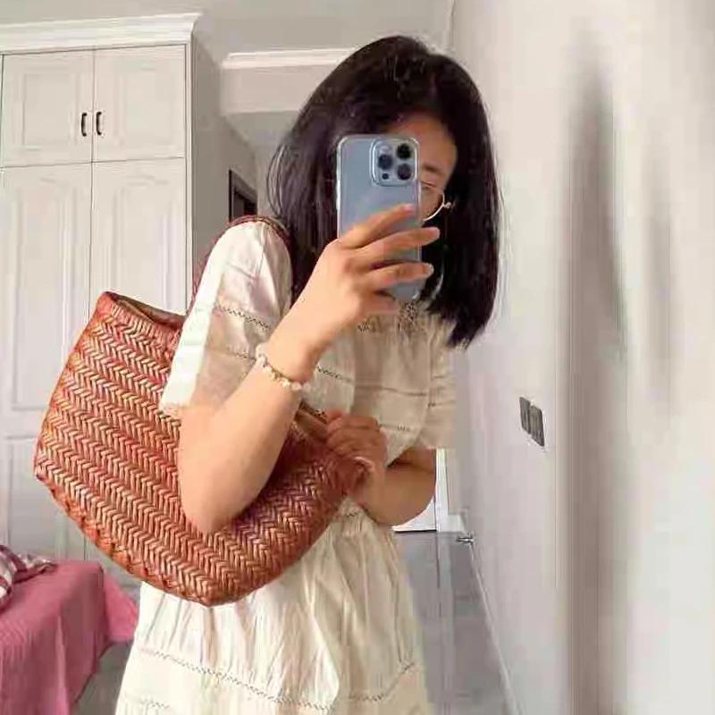 Sacs fourre-tout en cuir véritable tissés à la main pour femmes sacs à main et sacs à main de créate