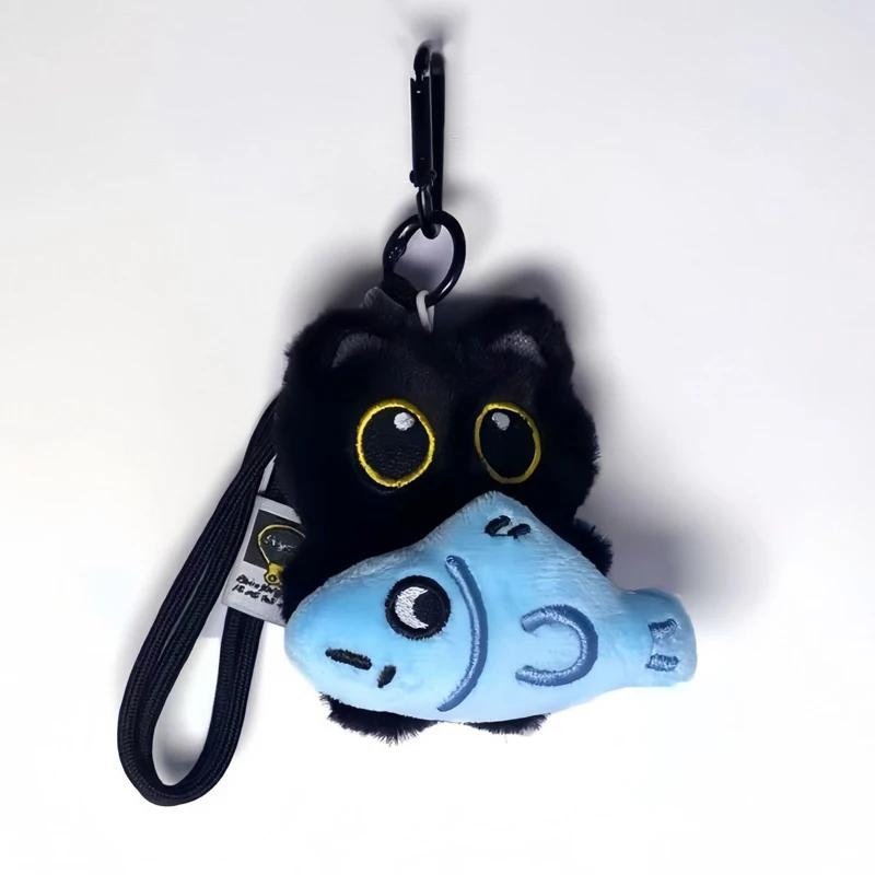 Porte-clés en peluche chat noir mignon, chaton de dessin animé, pendentif de poupée en peluche douce