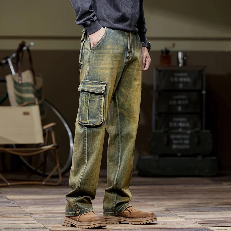 Jean cargo multi-poches pour hommes, nouveaux styles d'automne et d'hiver, droit, ample, décontracté