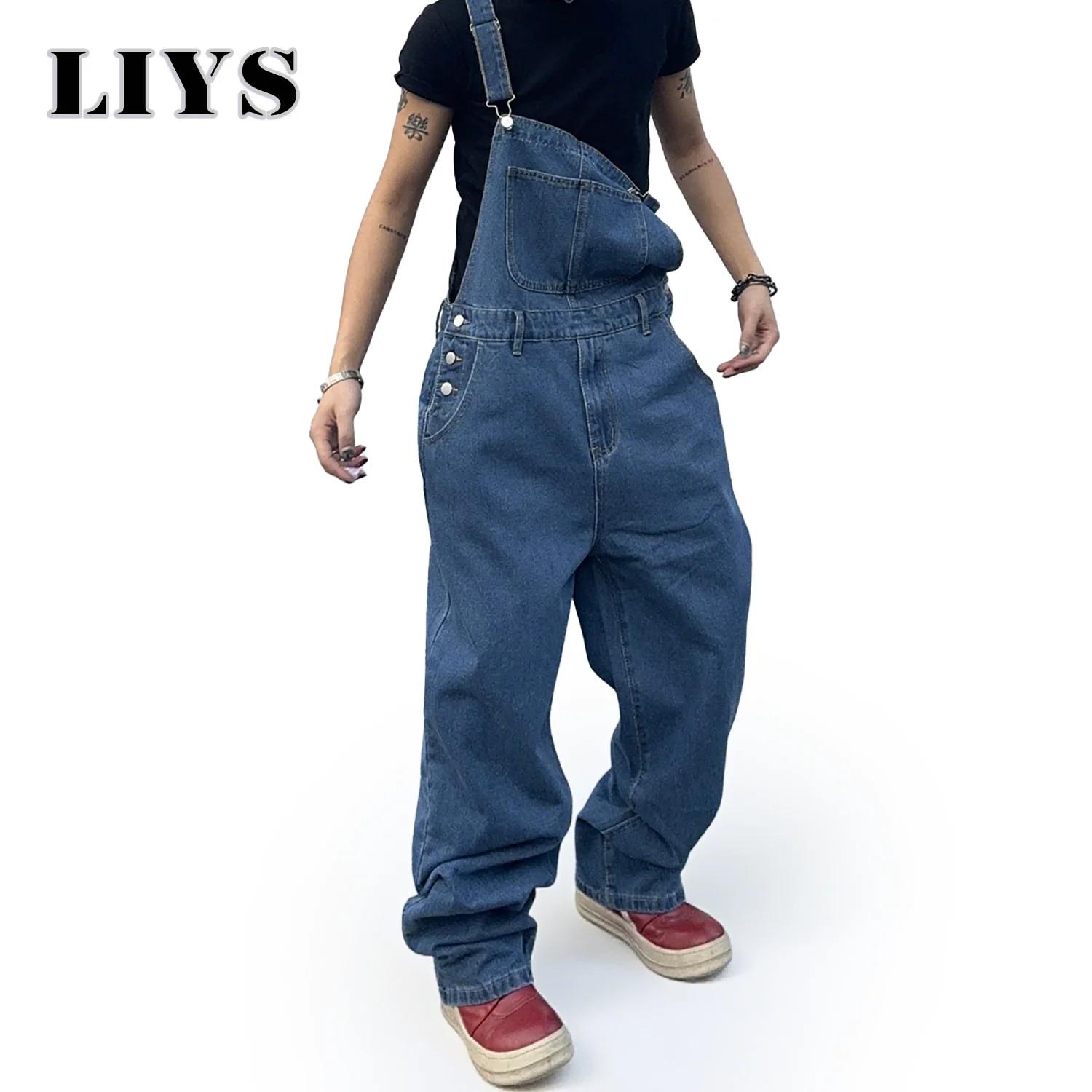 Salopette pour hommes Denim bretelles Simple Baggy jean hommes rue décontracté solide taille moyenne