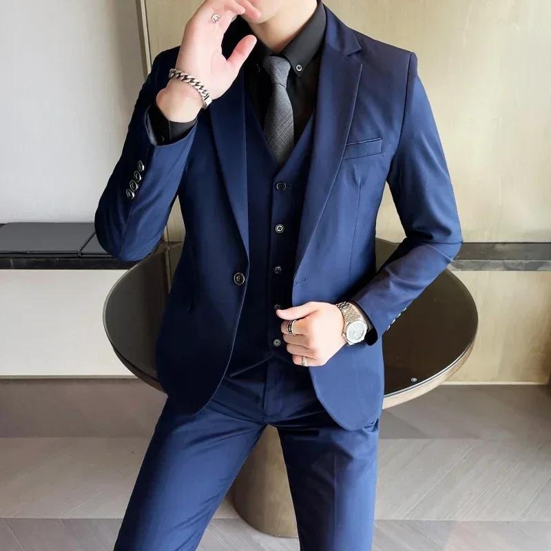 Costume pour homme (Blazer + Gilet + Pantalon) - Mode, affaires, gentleman, tenue professionnelle fo