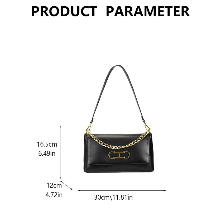Sac à rabat en cuir de luxe CH, gaufrage premium, chaîne métallique brillante, fermeture éclair liss