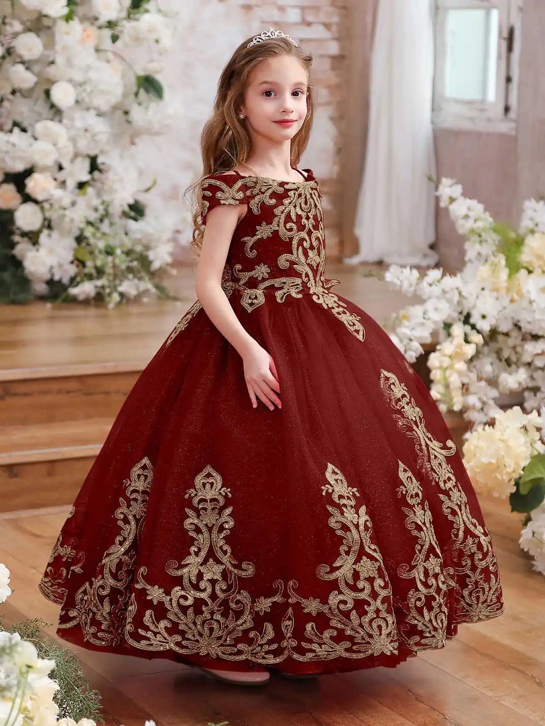 Robes de concours de princesse pour filles à fleurs, robes de bal bouffantes, robes formelles