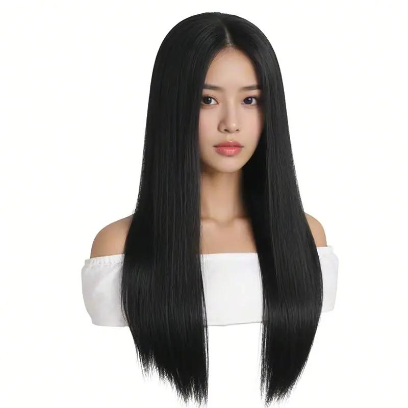 Perruque longue et droite élégante pour femme – Cheveux synthétiques résistants à la chaleur pour co