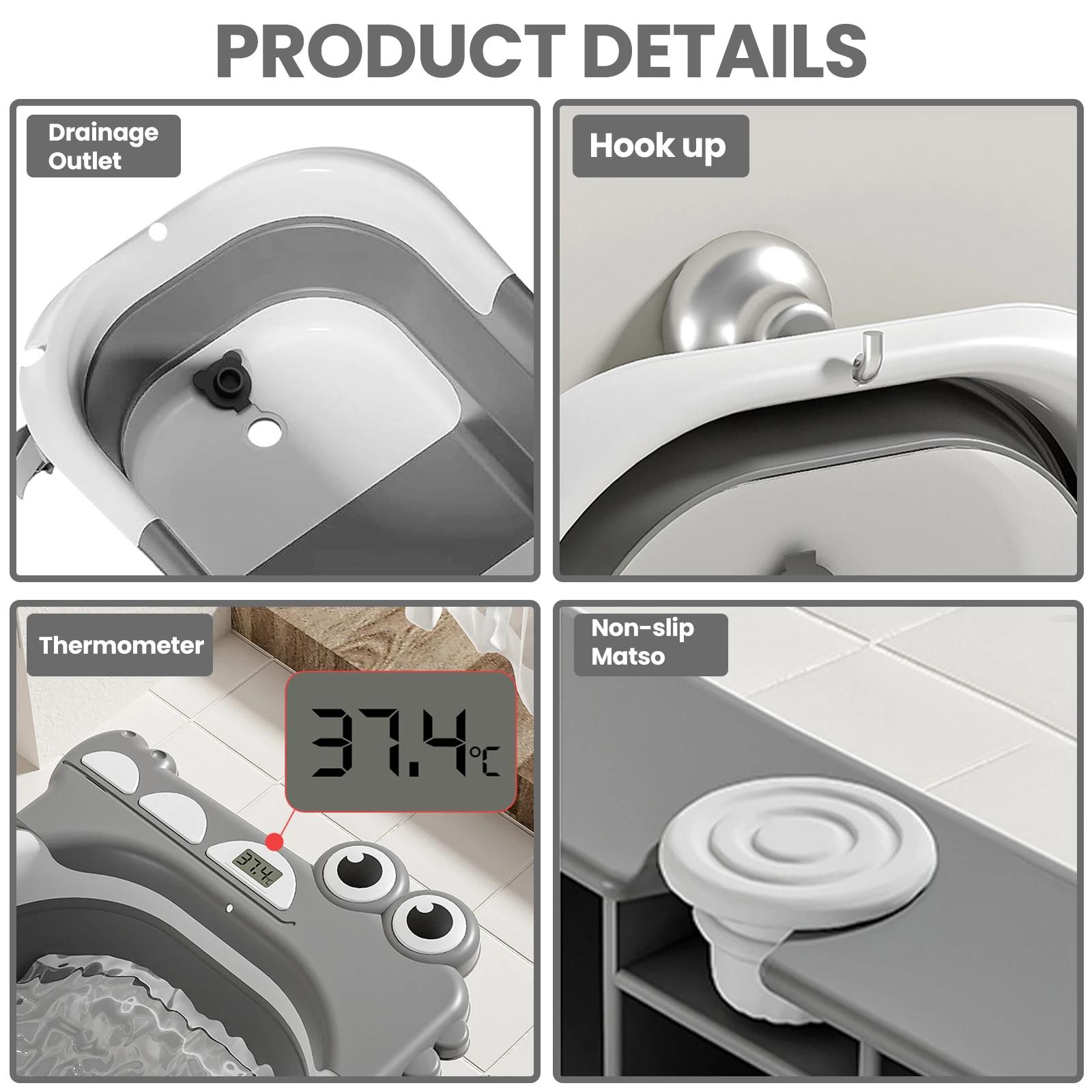 Bain de bébé pliable avec oreiller de bain antidérapant, bain de bébé avec siège de bain de bébé et 