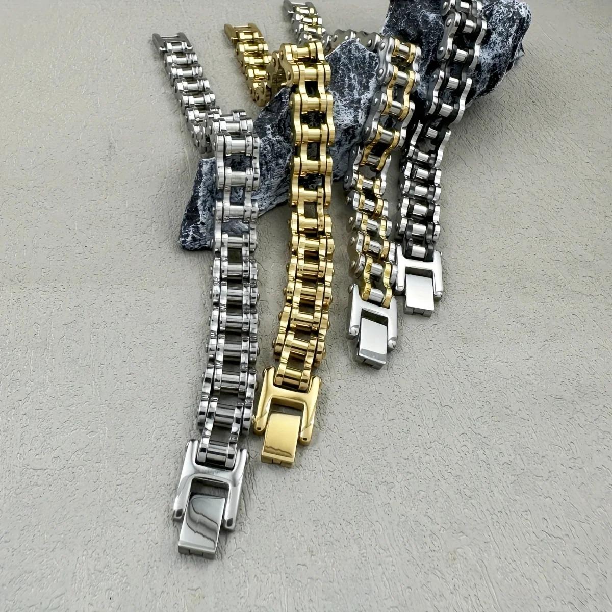 1 pièces Punk Rock acier inoxydable motard hommes Bracelet lien chaîne moto vélo vélo chaîne Bracele