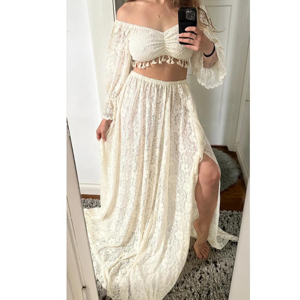 ALTERPhotography-Robe fendue sexy en dentelle creuse pour femme enceinte, ensemble de 2 pièces, robe