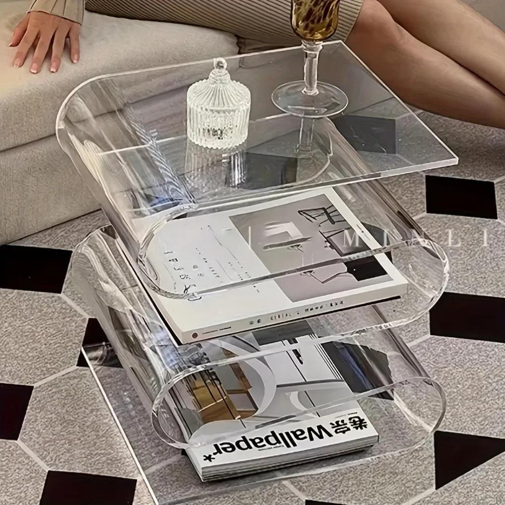 Étagère à livres transparente nordique en acrylique, Table d'appoint de personnalité, meubles de sal