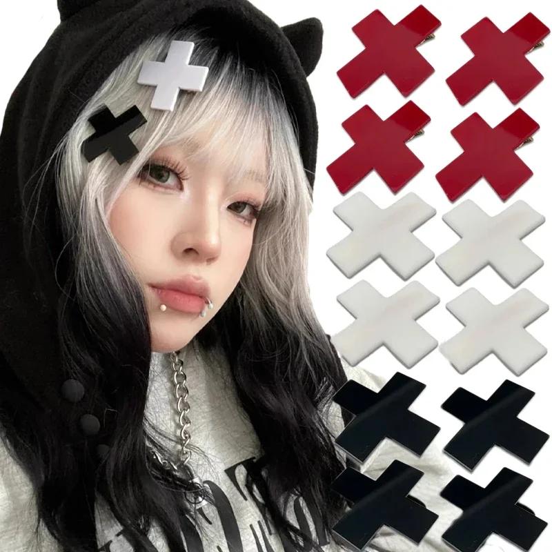 Y2K – pinces à cheveux croix rouge pour filles, accessoires pour cheveux, Barrettes hip hop Punk, ép