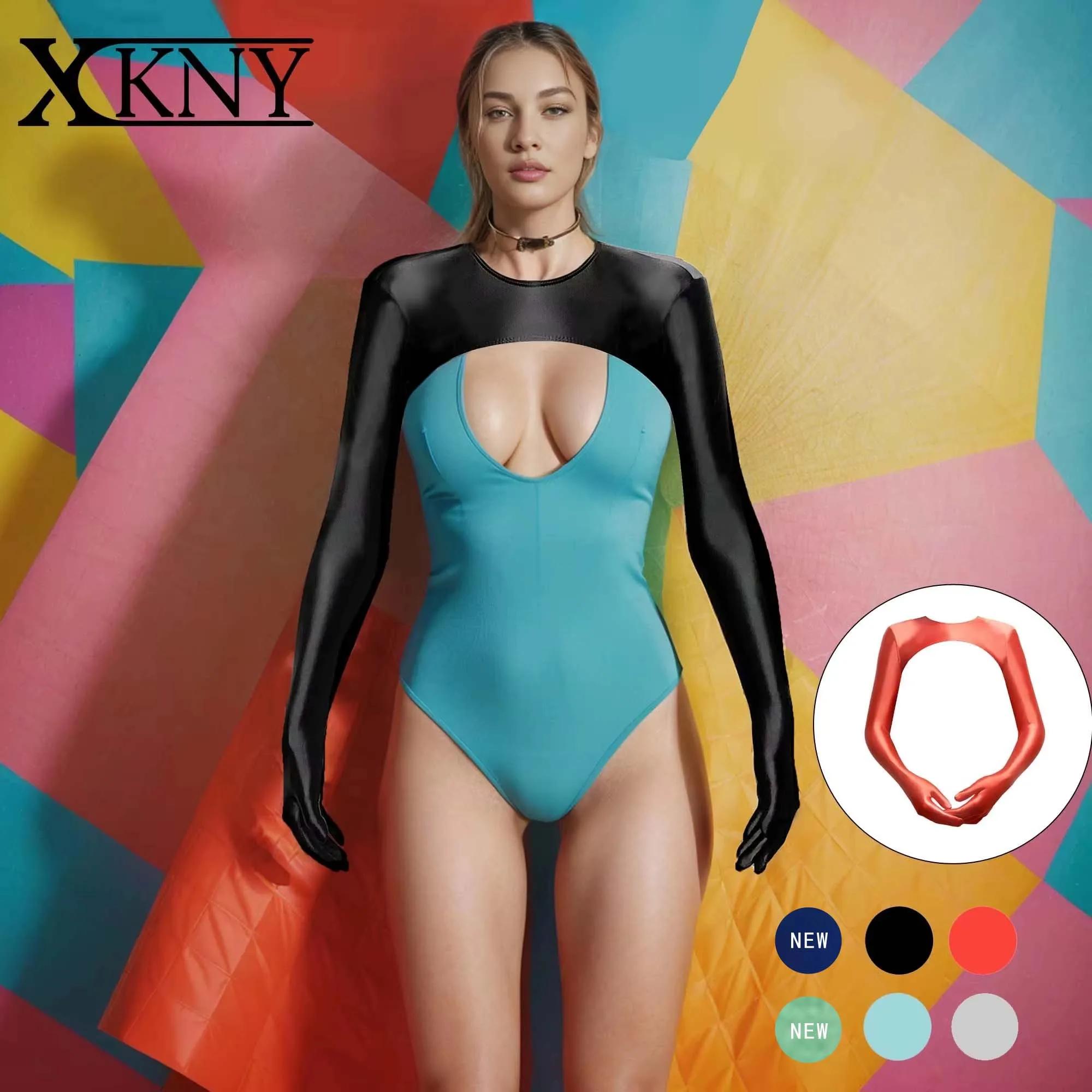 Gants ajustés en satin brillant XClocKNYoung, à manches longues, pour le yoga, les loisirs, la plage