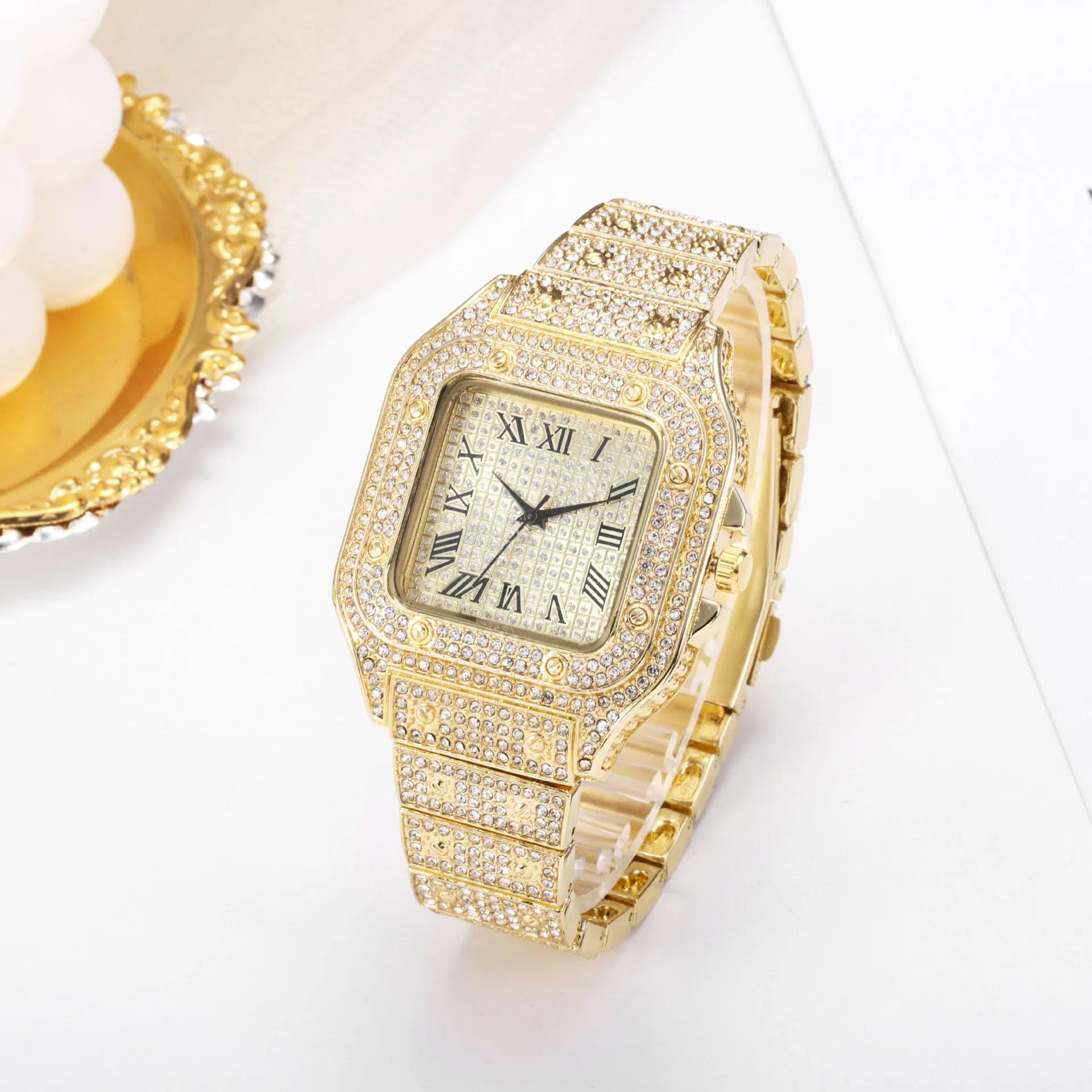 Hommes montre affaires carré ciel étoilé acier ceinture diamant incrusté européen américain mâle Rom