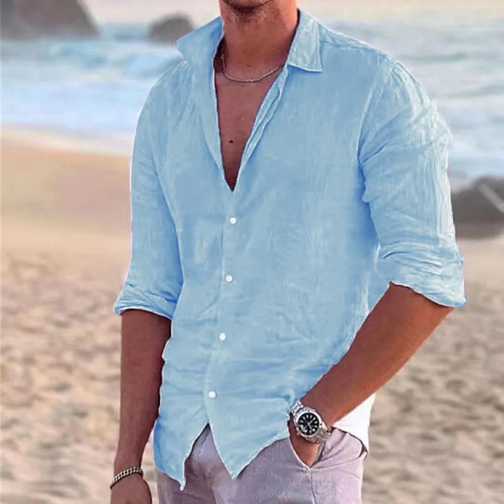 Chemise hawaïenne à manches longues pour hommes, chemise de plage décontractée, chemises de vacances