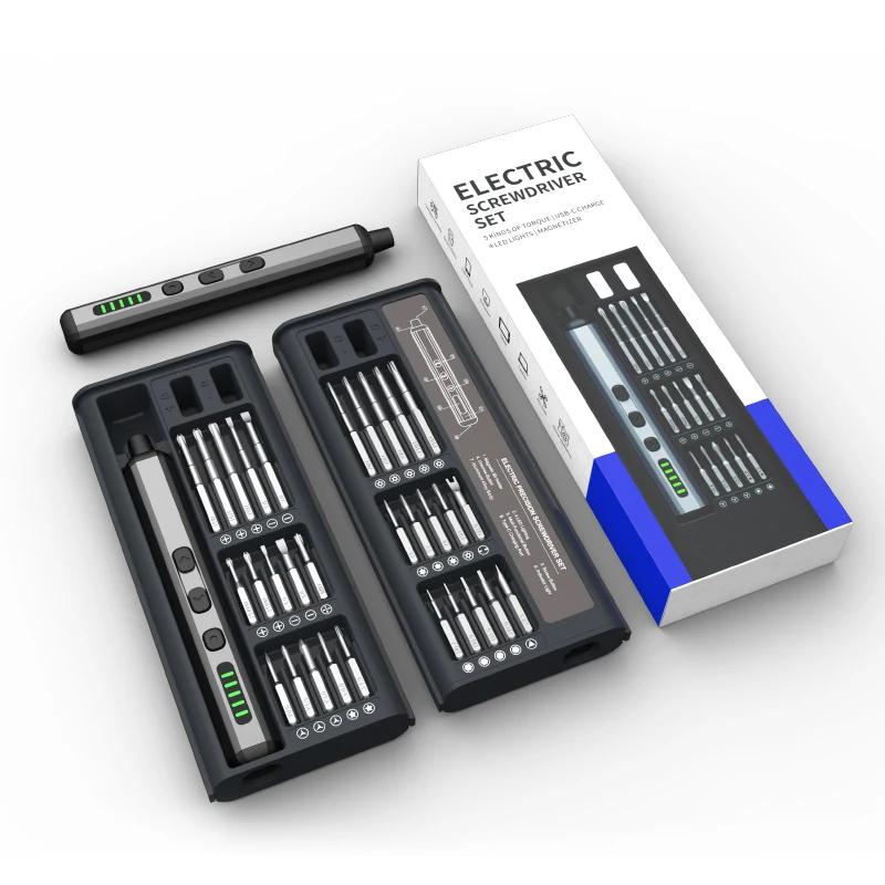 Jeu de tournevis électriques, Kit d'outils électriques de précision rechargeables avec lumière LED 3