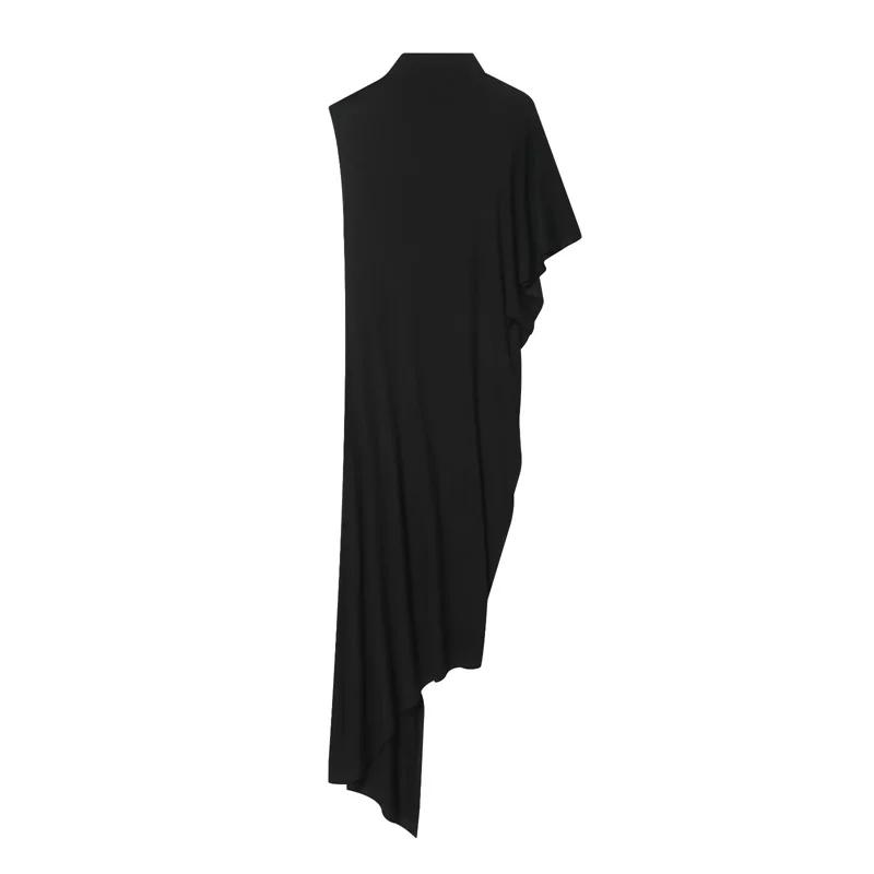 Haut plissé asymétrique noir pour femme, nouvelle collection Printemps-Été 2026, élégant et chic, po
