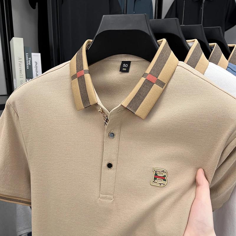 Polo homme classique à manches courtes, 100% coton pur, confortable, avec badge lettre, nouvelle col