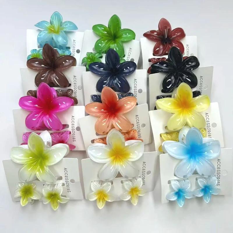 1 grand 2 petits ensembles en forme de fleur douce, griffes de cheveux dégradées colorées, pince Cil