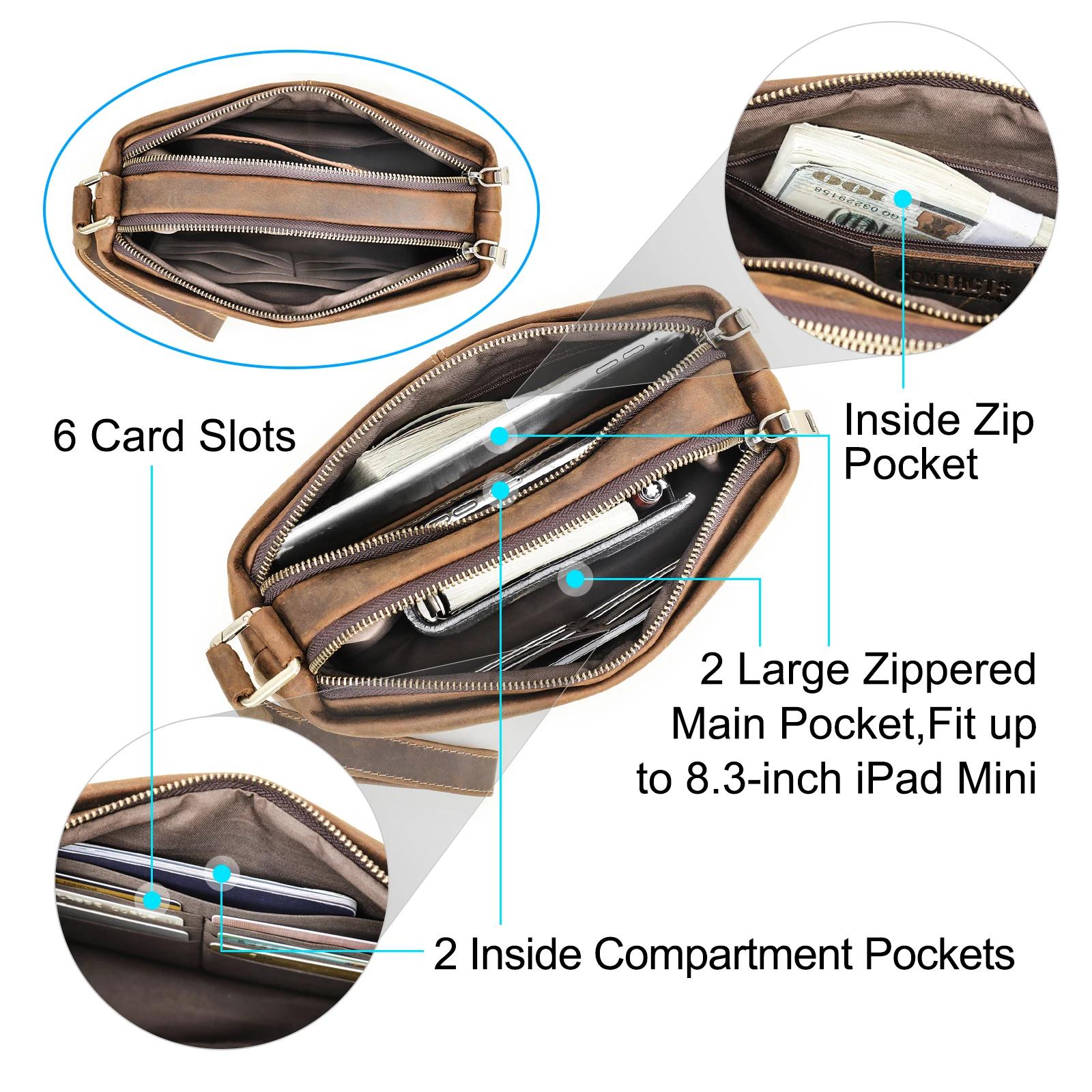 CONTACT'S-Pochettes en cuir véritable pour hommes, sac à main en cuir de cheval Elin avec dragonne, 