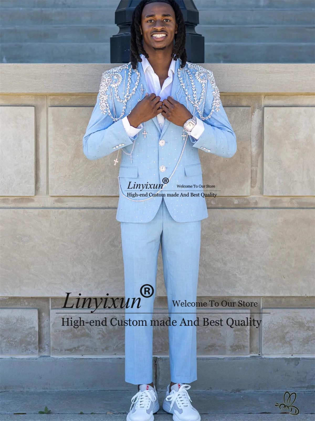 Costumes de smoking pour hommes ornés de perles et de diamants, ensembles 2 pièces, blazers de maria