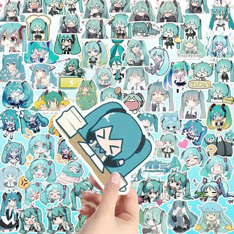 100 pièces Kawaii HatsuneMiku autocollants mignon dessin animé décalcomanies journal papeterie coque