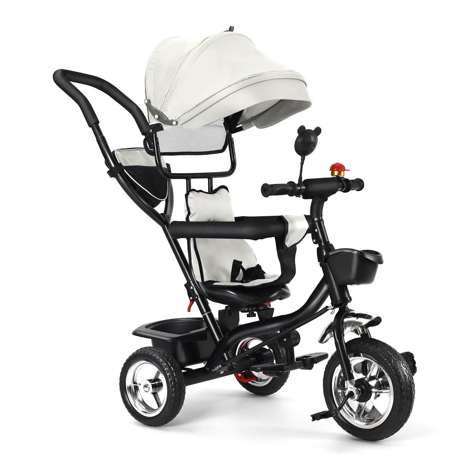 Tricycle Bébé Evolutif 6 en 1 Vélo Poussette Bébé avec Poignée de Poussée, Auvent Amovible, Ceinture
