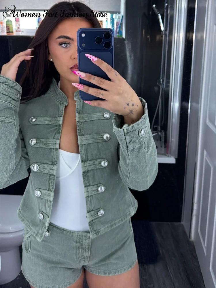 Ensemble vintage manteau simple boutonnage et short, nouvelle collection printemps 2026, veste en je