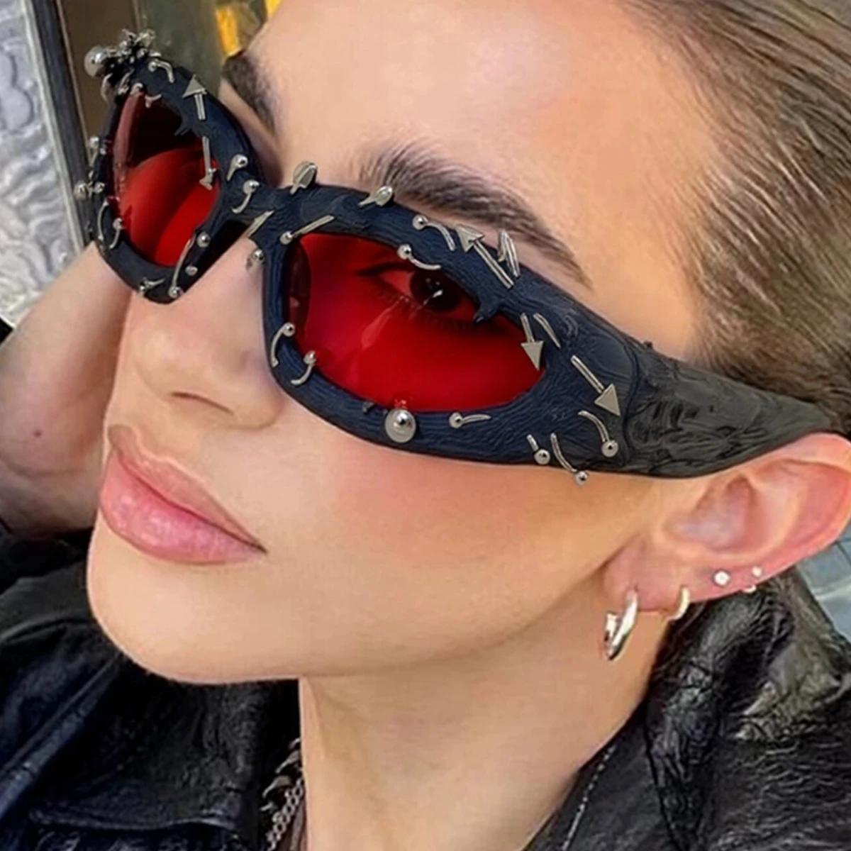 Lunettes de soleil à rivets personnalisées pour hommes et femmes, monture cloutée en métal rétro, un