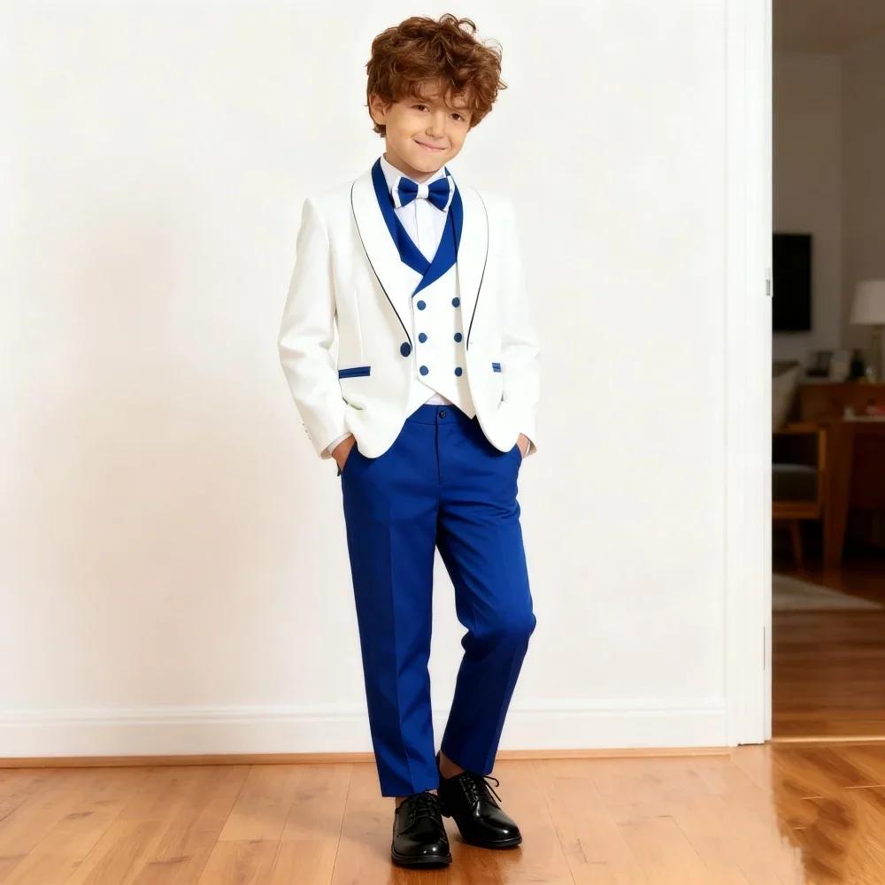Ensemble de smoking classique blanc et bleu roi pour garçons de 3 à 14 ans – Costume de communion av