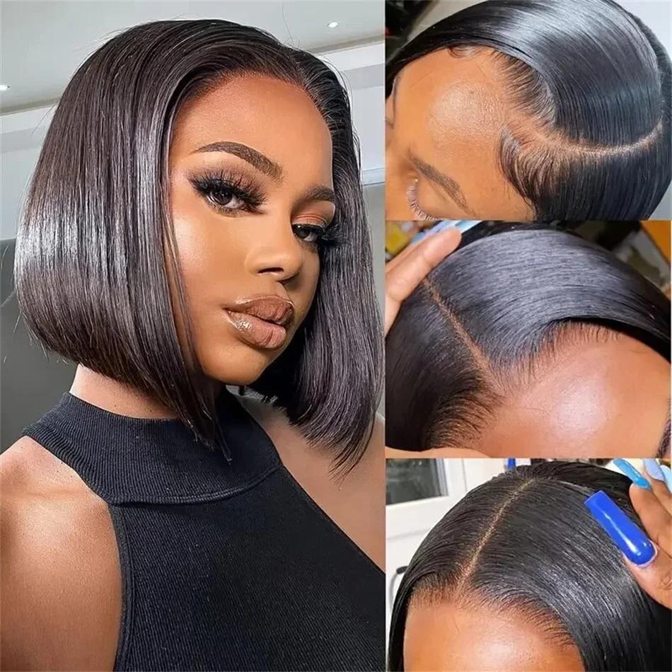 WiggKnitting-Perruque Bob Lace Front Wig Naturelle Lisse, Cheveux Courts, 4x4, 13 Tages, HD