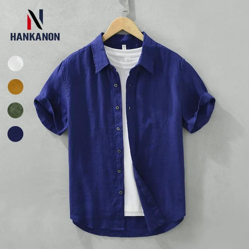 Chemise en Lin à Manches Courtes pour Homme, Vêtement Respirant, Décontracté, Artistique, Solide, po