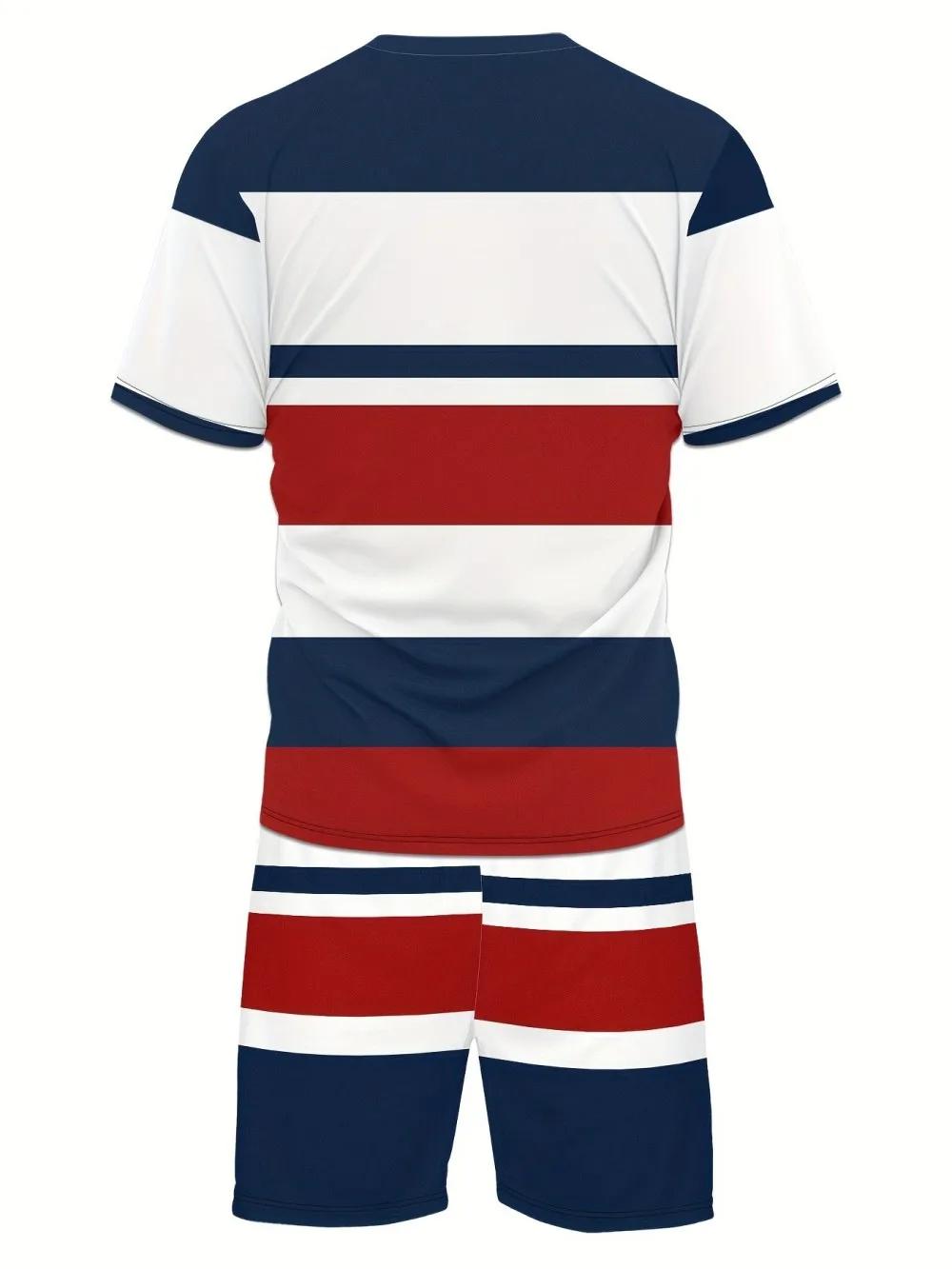 Vente chaude hommes épissé à la mode motif imprimé respirant col rond T-shirt ensemble short et haut