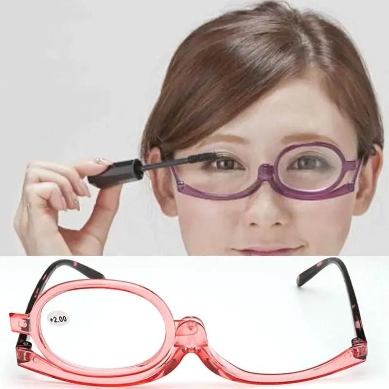 Lunettes de lecture de maquillage grossissantes rotatives pour femmes, lunettes à clapet pliantes, p
