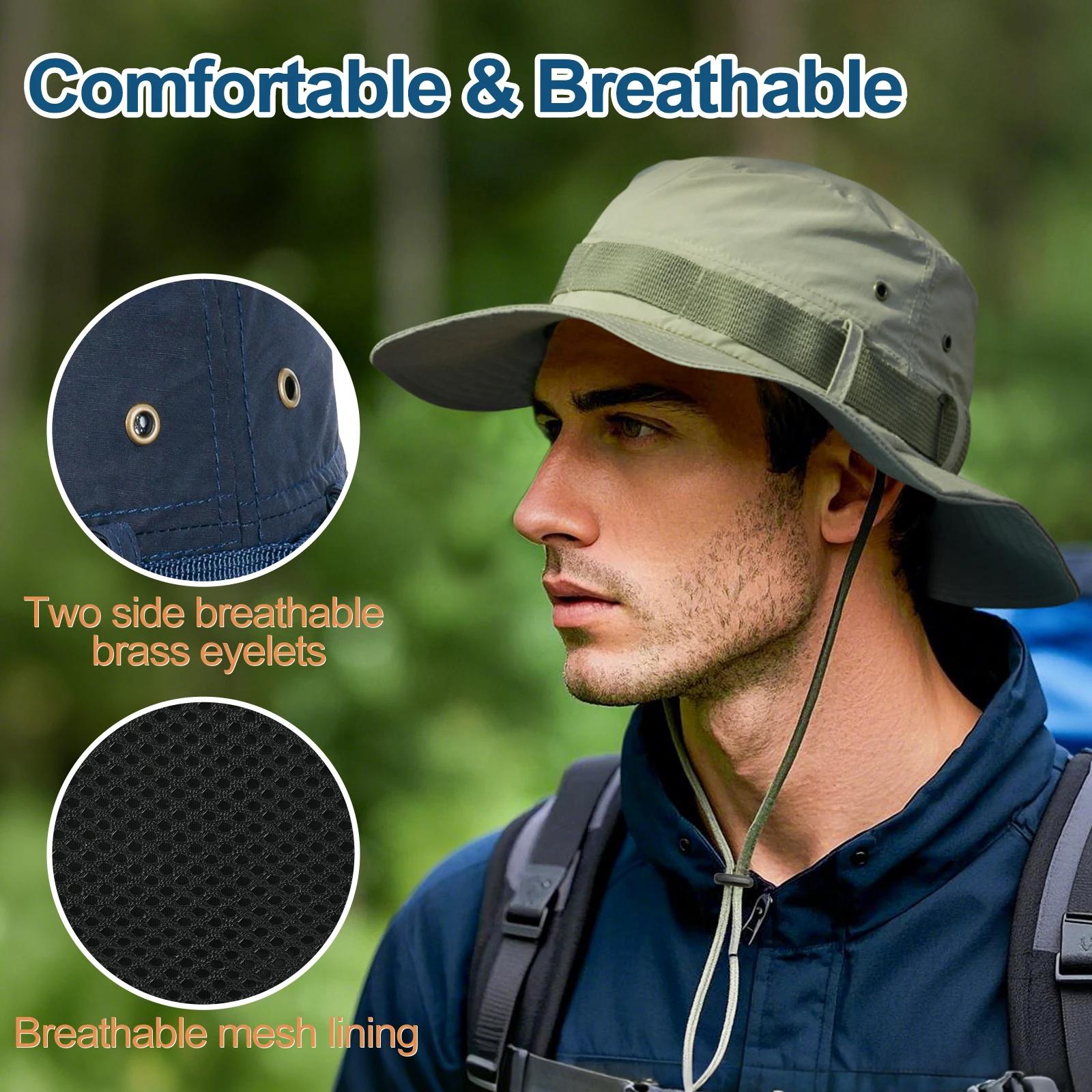 BOTVELA Chapeau seau imperméable avec mentonnière Chapeau Boonie pliable à séchage rapide Chapeau Sa