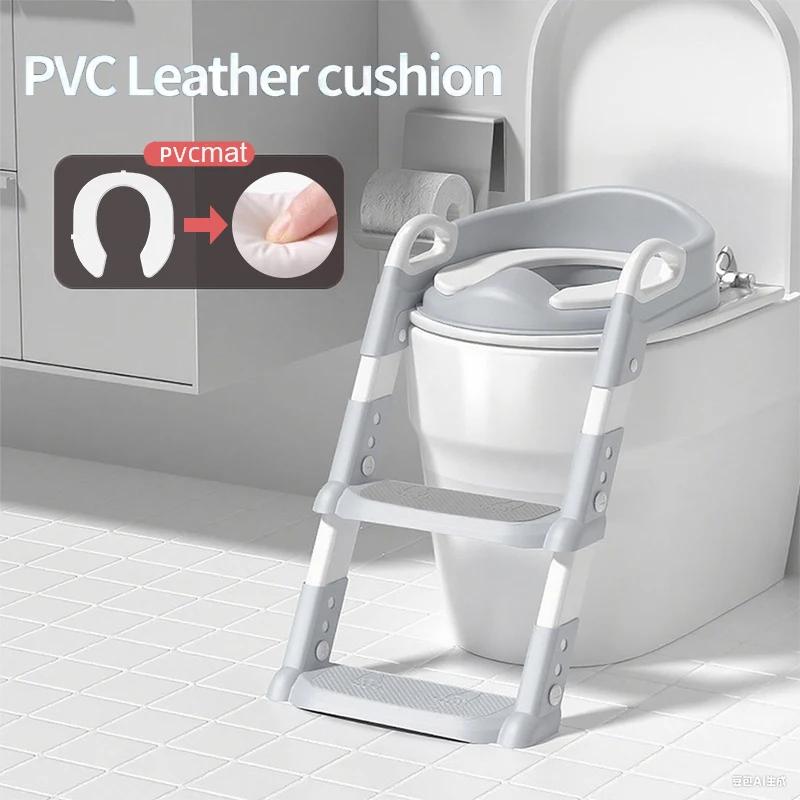 Siège de toilette portable pour enfants, pliable, réglable en hauteur, avec tapis rembourré imperméa