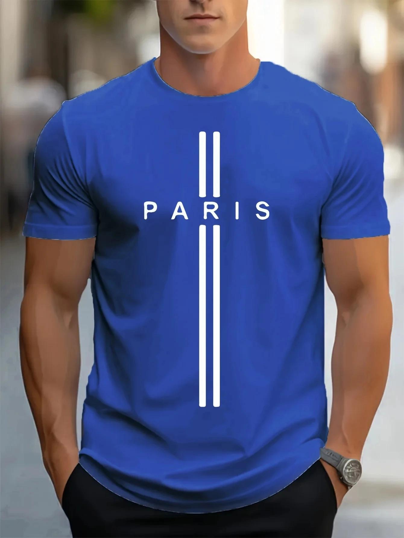 T-shirt d'été ample pour hommes imprimé en 3D, T-shirt moulant décontracté à col rond imprimé Paris,